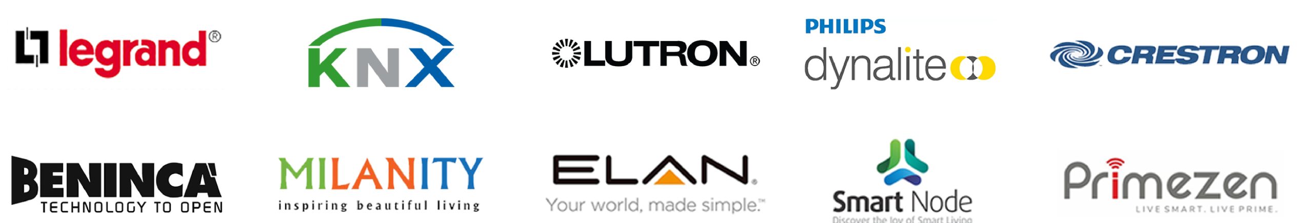 Partner Brands: Legrand, KNX, Crestron, Philips Dynalite, Milanity, SmartNode, Sensinova, PrimeZen